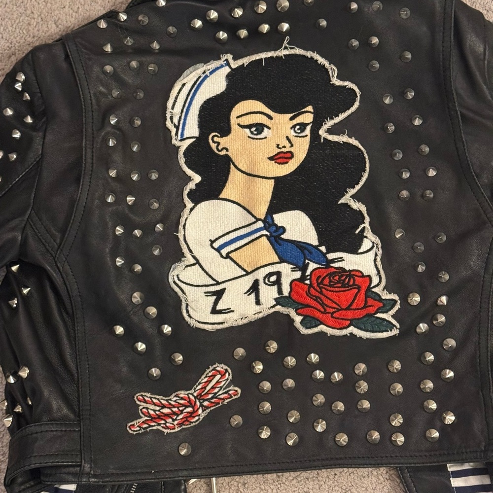 Zara Black and Red Leather Jacket with Studded Details - Picture 2 of 8